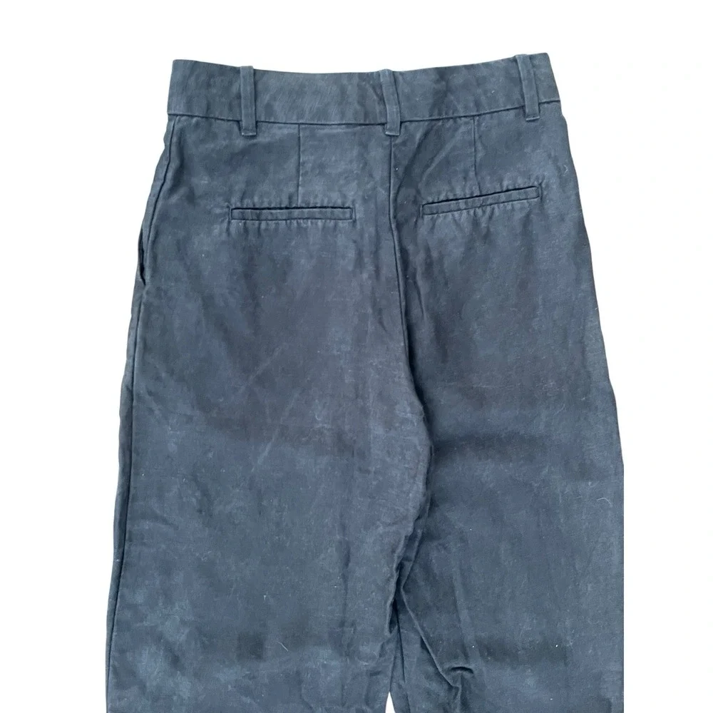 Aritzia Effortless Pant Black Linen Blend Wide Leg Cropped Trousers , Size 4‎
